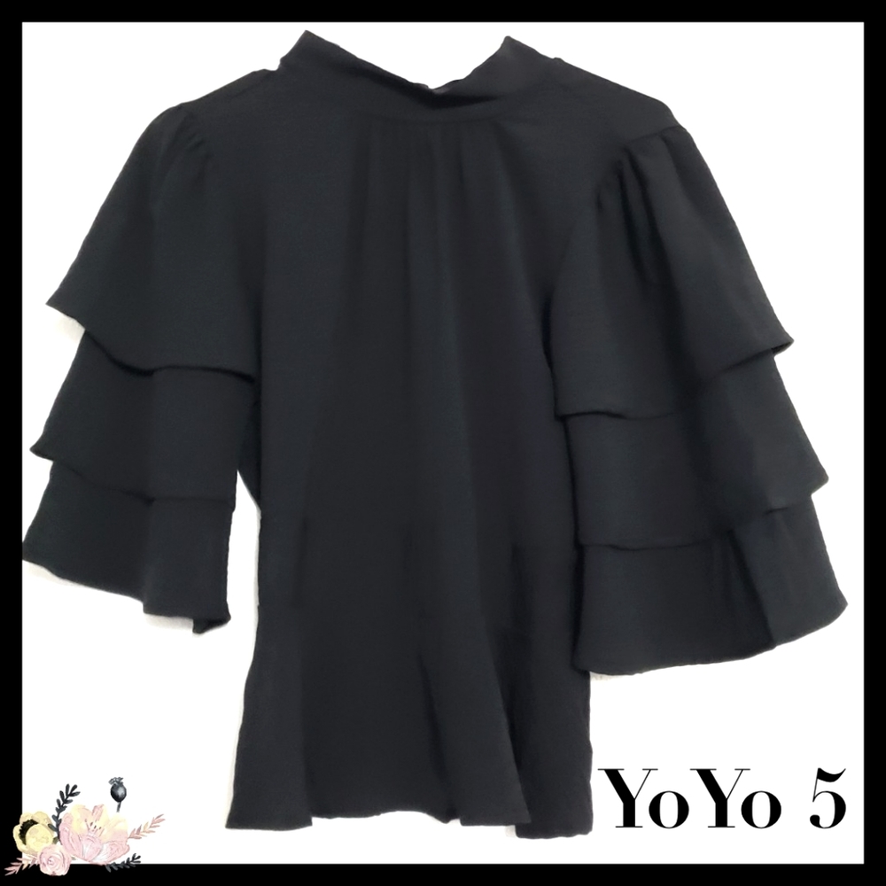 $  (3/$15) YoYo5:Size:S/ Black Tiered slSleeve Peplum Blouse